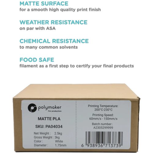 Polymaker Matte PLA for Production White nyomtatószál, fehér